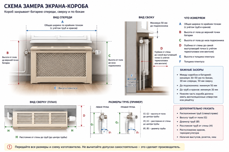 Схема замера экрана-короба