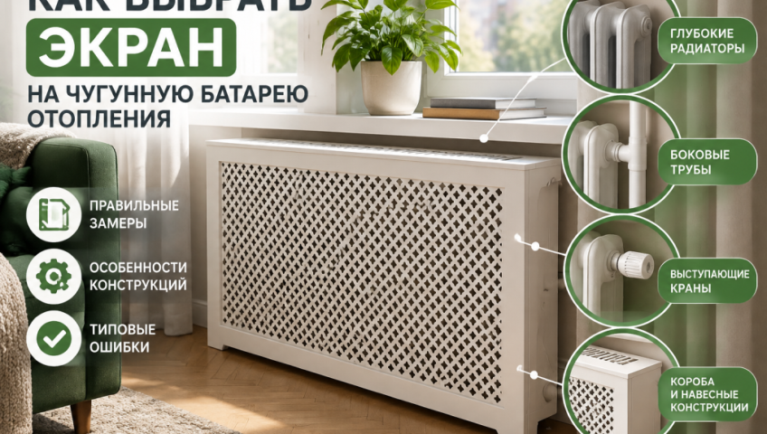 Как выбрать экран на чугунную батарею отопления: особенности замеров и выбора конструкции
